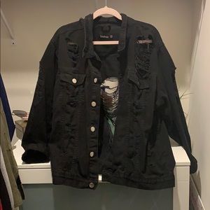 Boohoo Distressed Black Jean Jacket